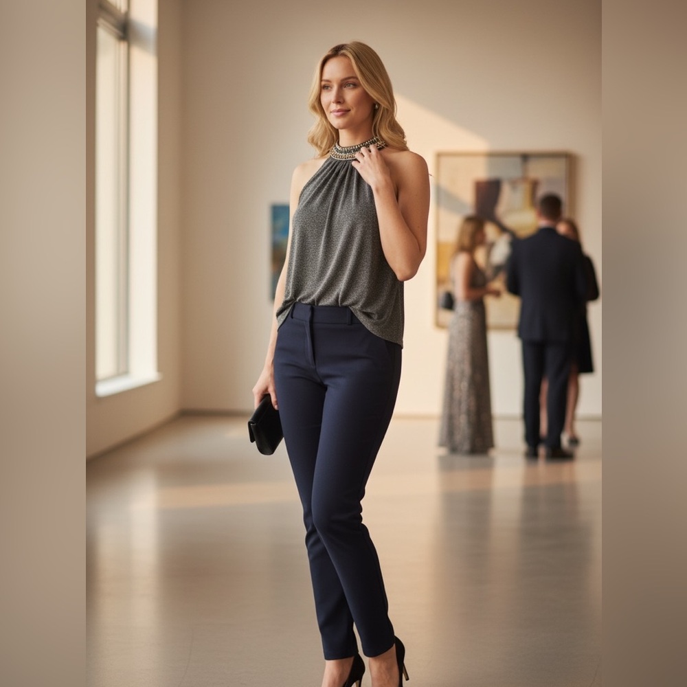 Anthropologie Vanessa Virginia Grey Jeweled Mock Neck Halter Top Size Small